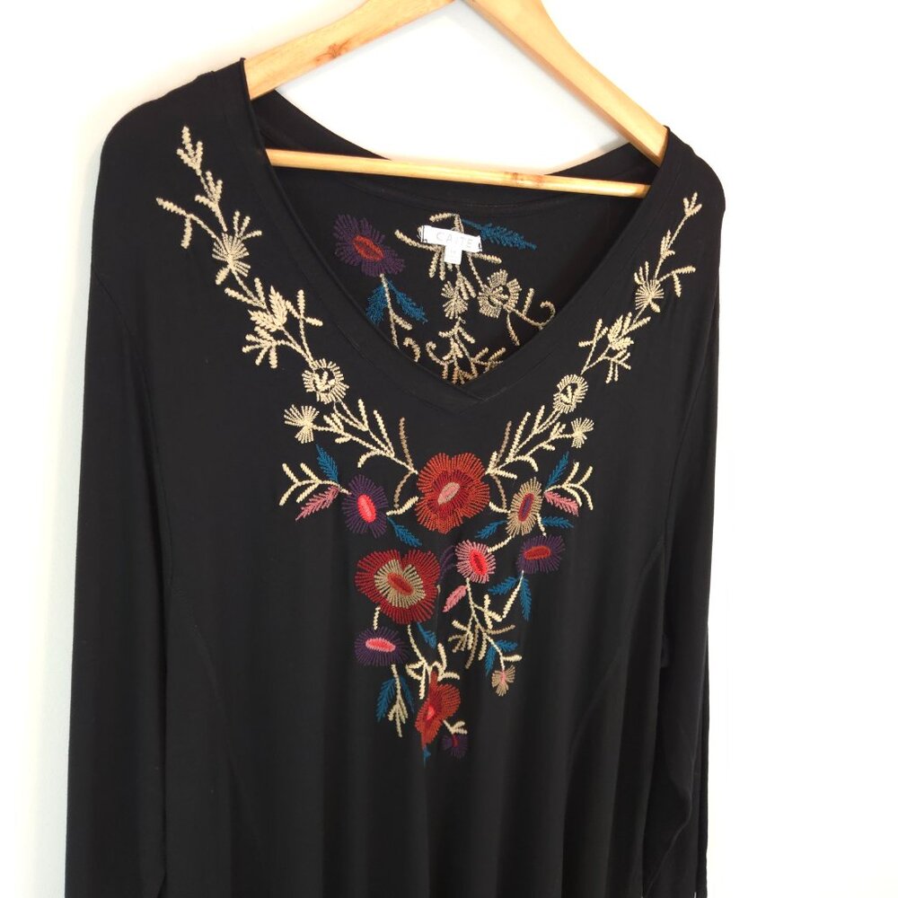 Caite Women's Black Embroidered Long Sleeve Dress - Picture 2 of 11